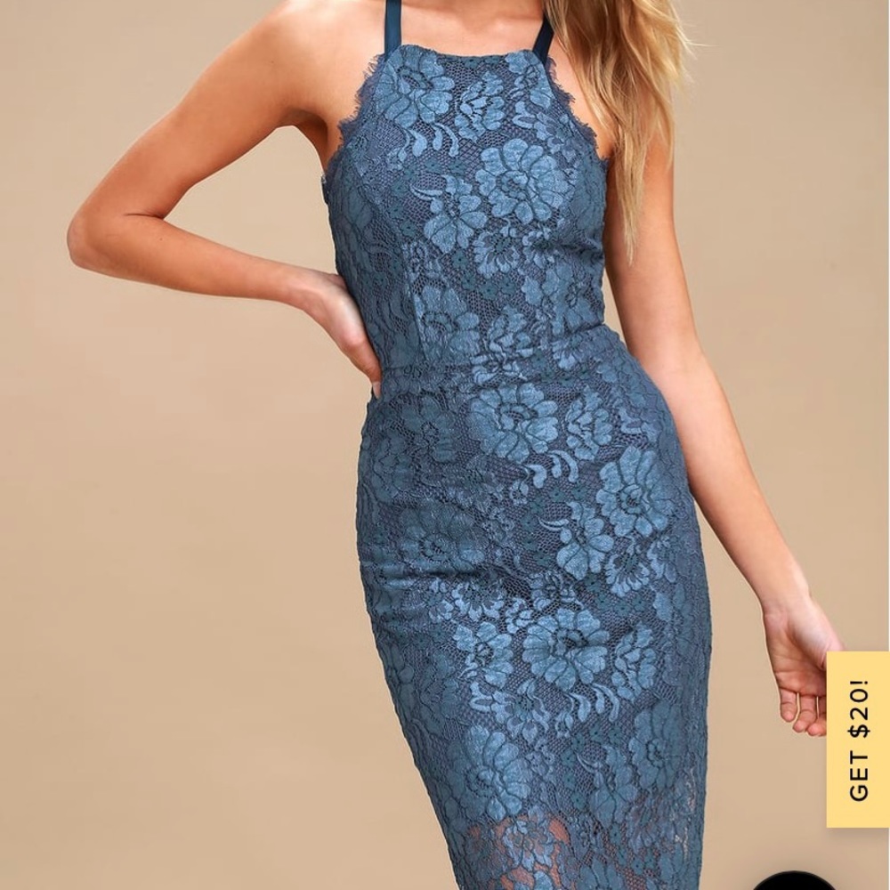 Lulus Blue Lace Bodycon Midi Dress